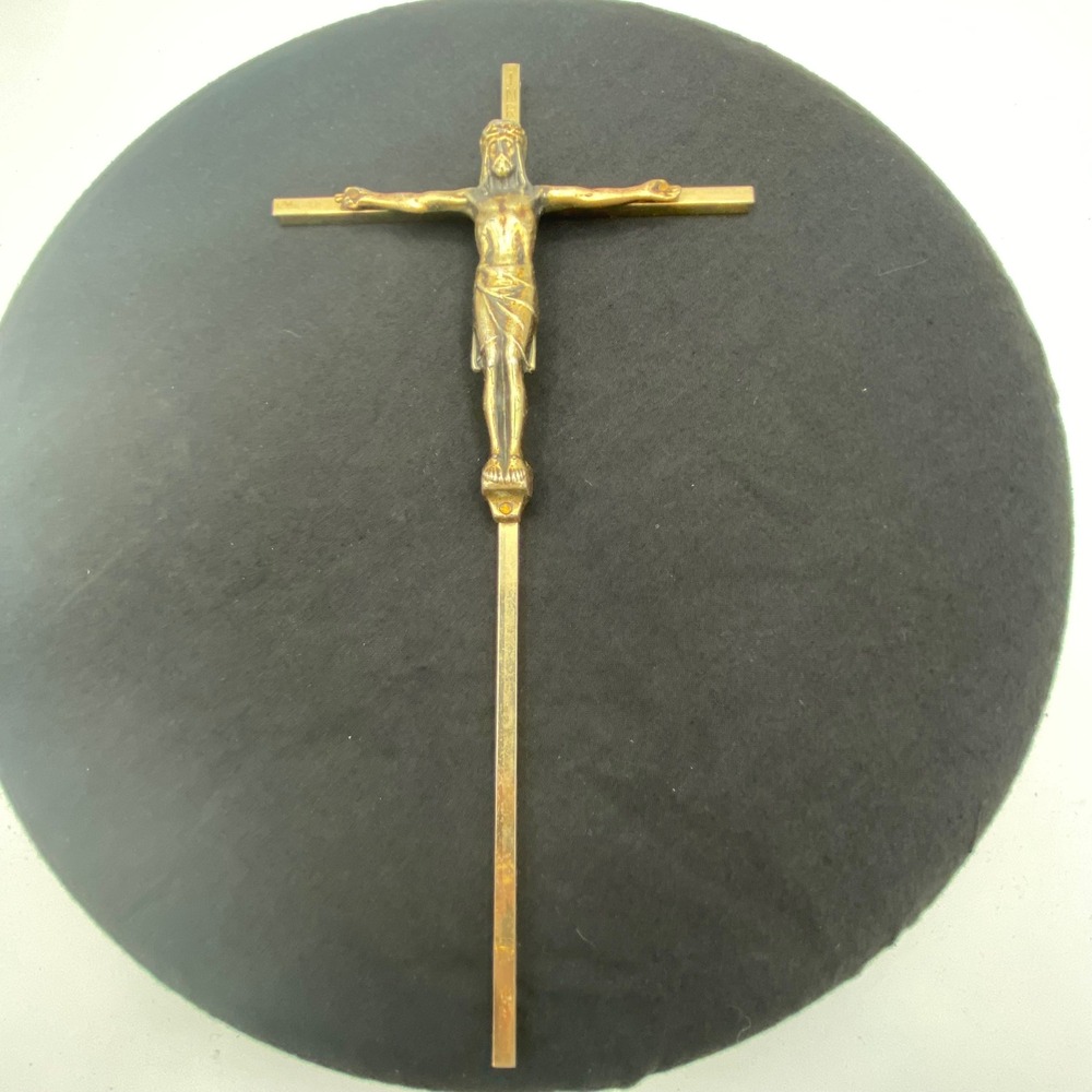 Brass Crucifix Cross Gold Tone 10: Wall Hanging INRI Catholic Christian Decor